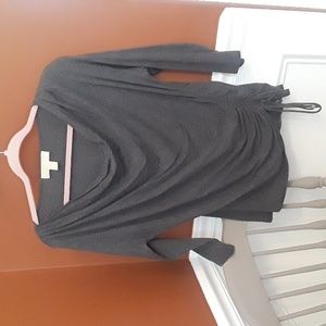 Michael Kors dark gray 3/4 sleeve top w/ scooped draping neck and gathered side